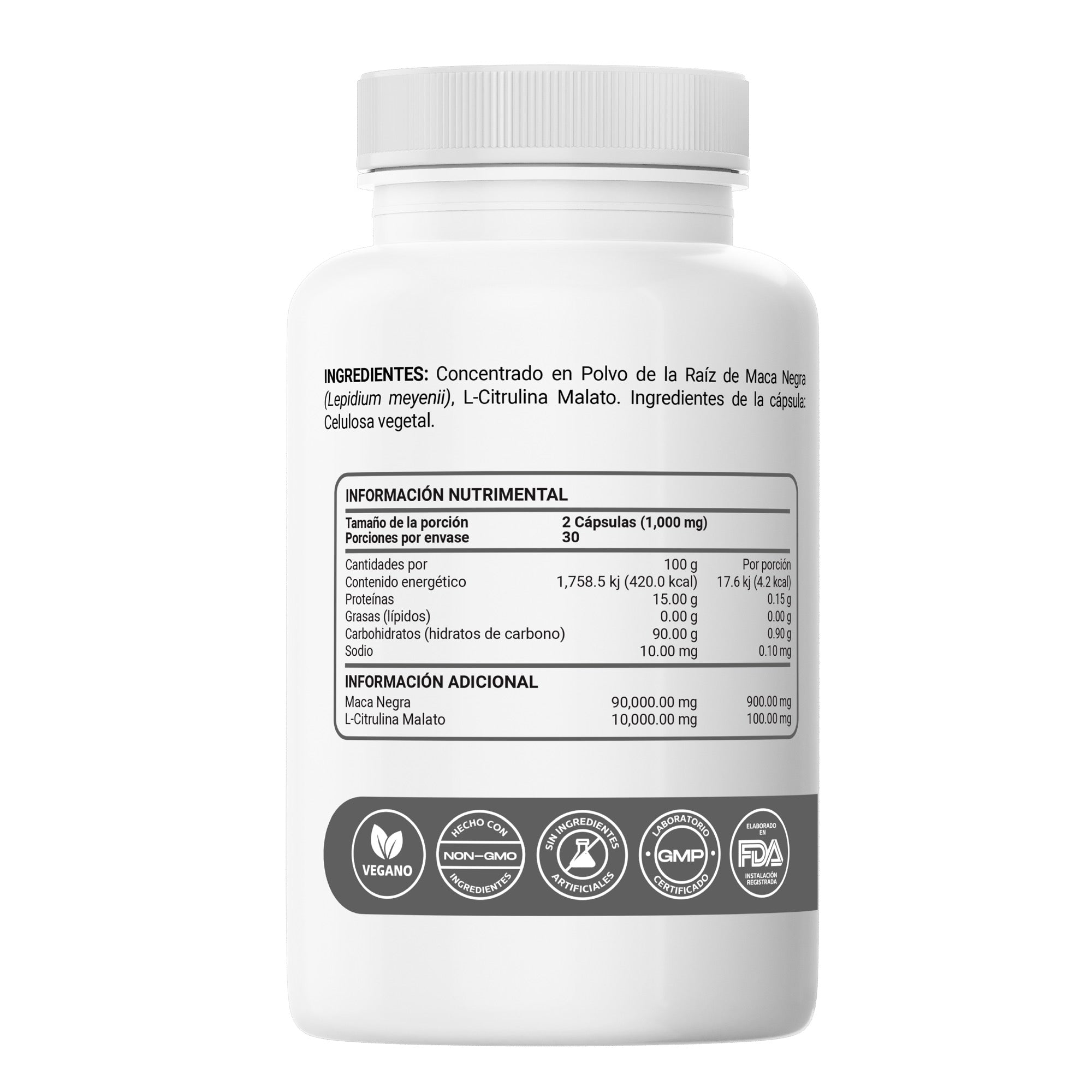 Maca Negra Orgánica Peruana + L-Citrulina | Black Maca Premium 1000mg por Porción  - 60 Cápsulas