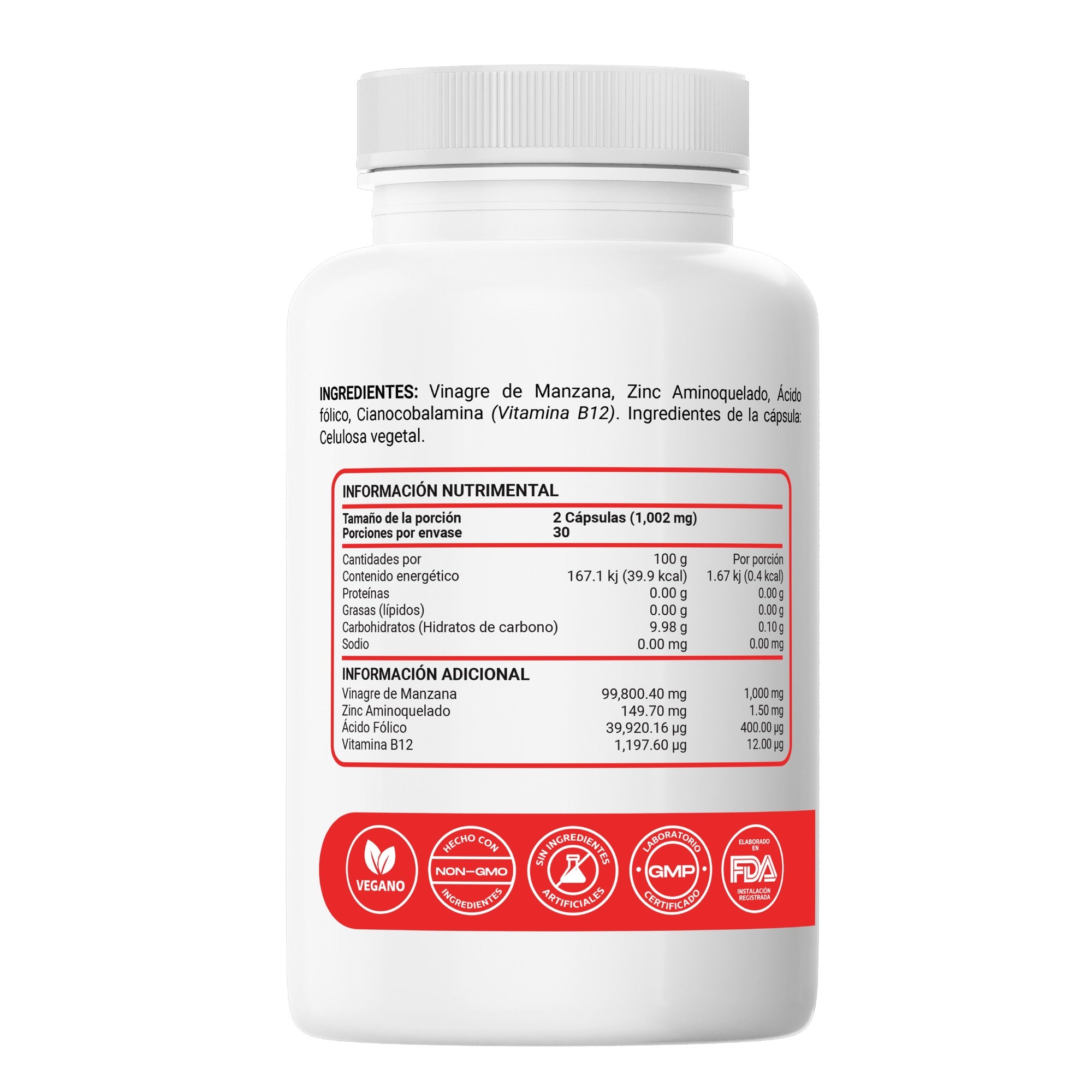 Vinagre de Manzana con la Madre | con Vitamina B12, Zinc y Ácido Fólico - 60 Cápsulas Vcaps