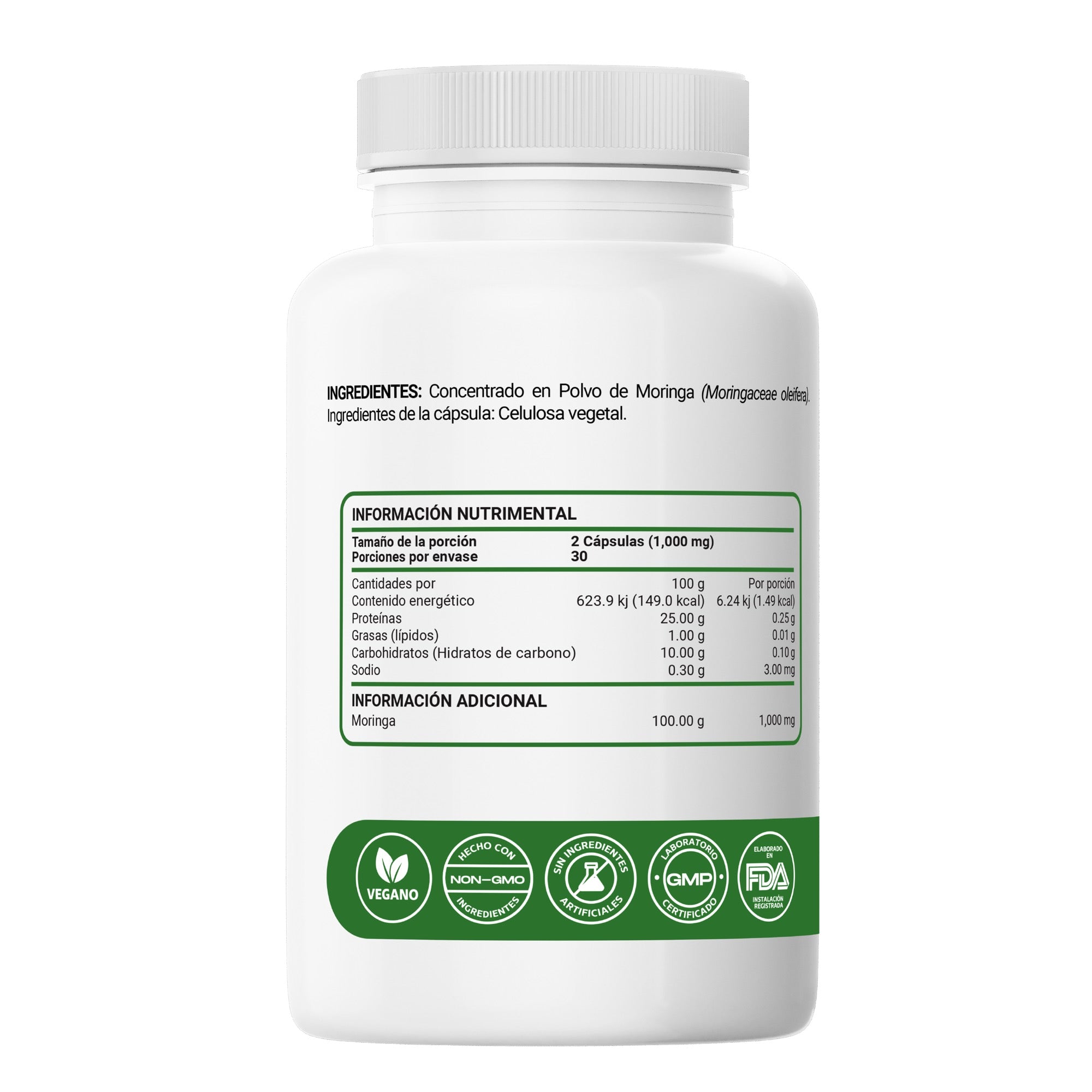 Moringa Oleifera 10:1 | Extracto Concentrado | 9 Aminoácidos Esenciales | 1000 mg | 60 Cápsulas