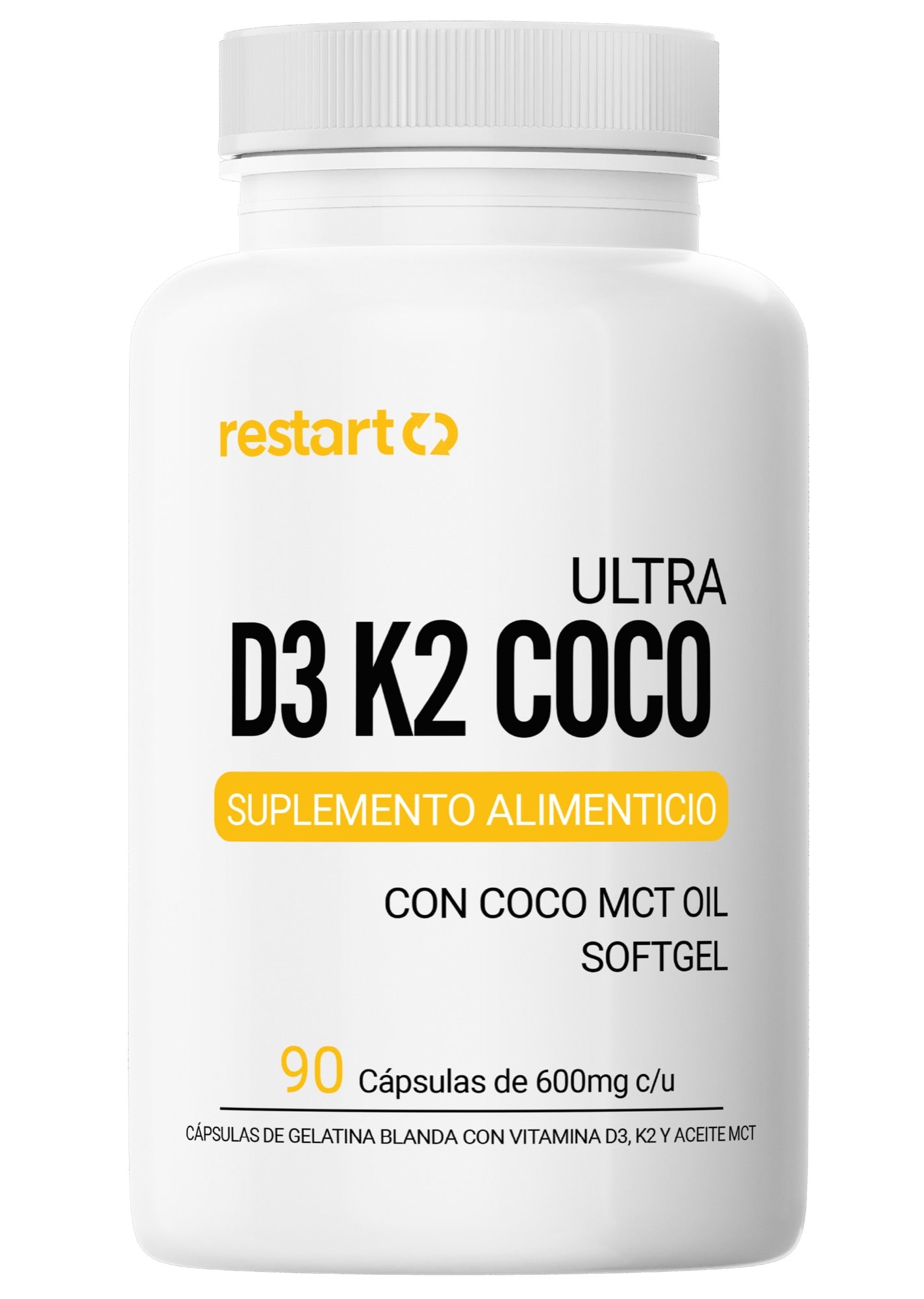 Vitamina D3 + Vitamina K2 con Aceite de Coco Extra Virgen | MCT (Trigliceridos) para Mayor Absorción | Cápsula Blanda Premium (90 Caps)