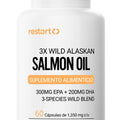 Salmon Oil 3X Wild Alaskan  Restart | Aceite de Salmón Salvaje de Alaska de 3 Especies | 300mg EPA + 200mg DHA | Alta Concentración | Omega 3 Premium - 60 Cápsulas