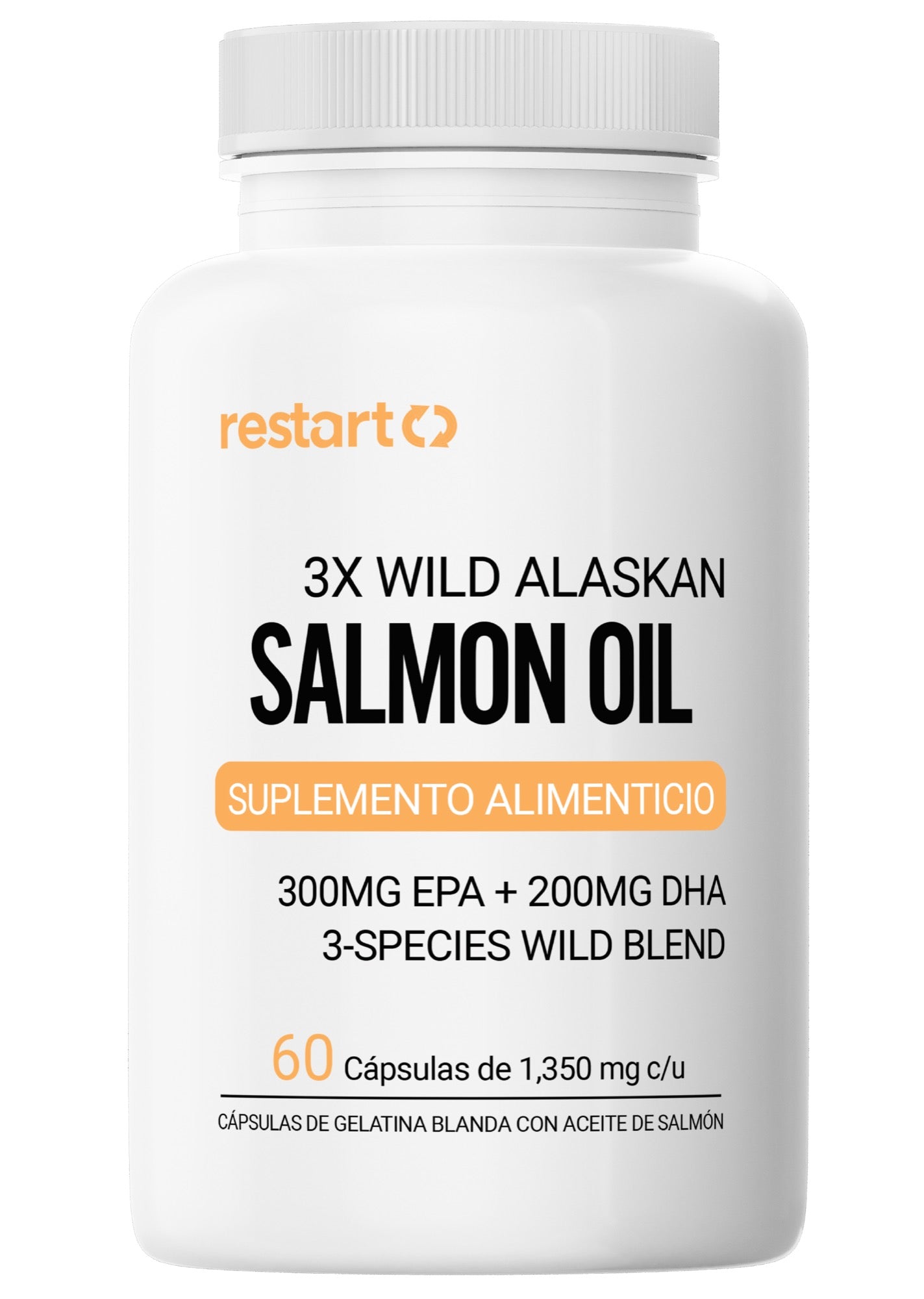 Salmon Oil 3X Wild Alaskan  Restart | Aceite de Salmón Salvaje de Alaska de 3 Especies | 300mg EPA + 200mg DHA | Alta Concentración | Omega 3 Premium - 60 Cápsulas