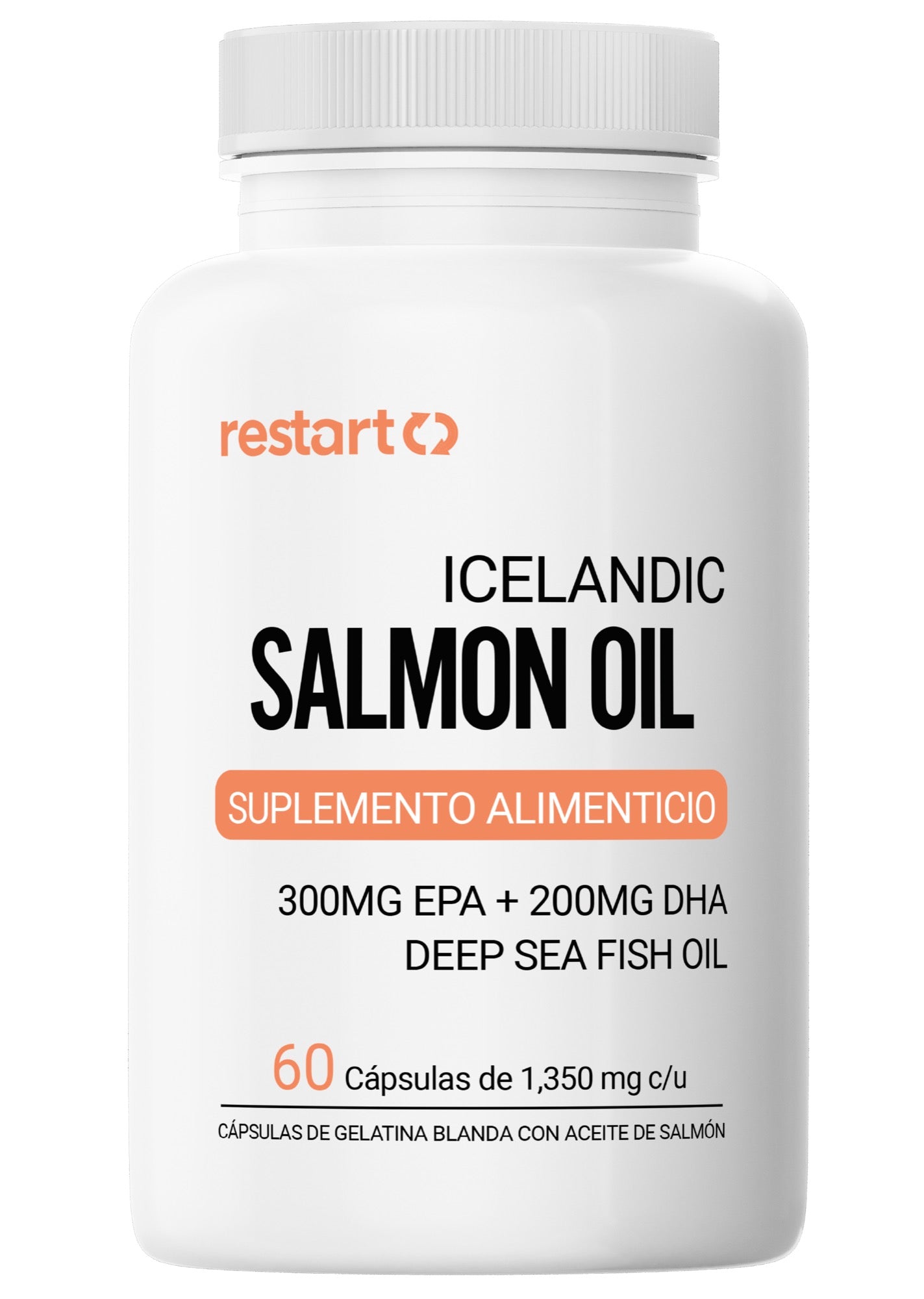 Aceite de Salmón Icelandic Omega 3 Restart | 1000 mg Aceite de Salmón | 300 mg EPA + 200 mg DHA | Alta Concentración | Deep Sea Fish Oil Premium - 60 Cápsulas