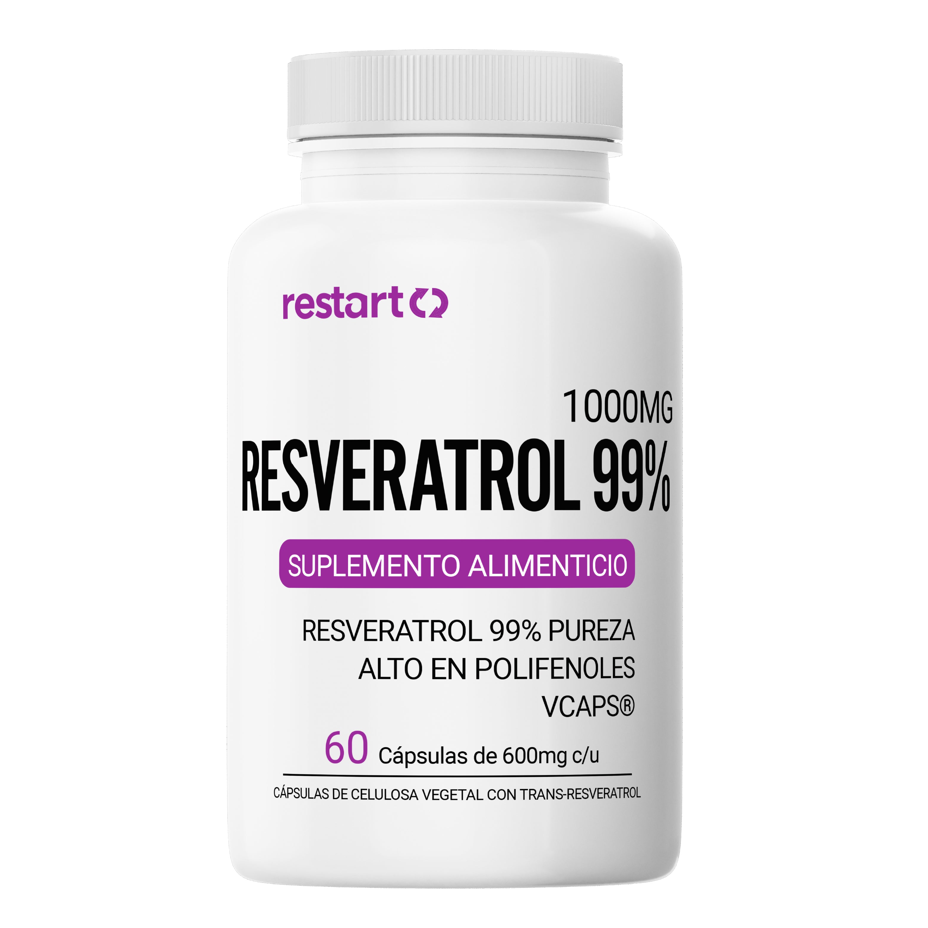 Trans Resveratrol 99% 1000mg + Inulina de Agave Cápsulas Veganas Vcaps – 60 Cápsulas (Copia)