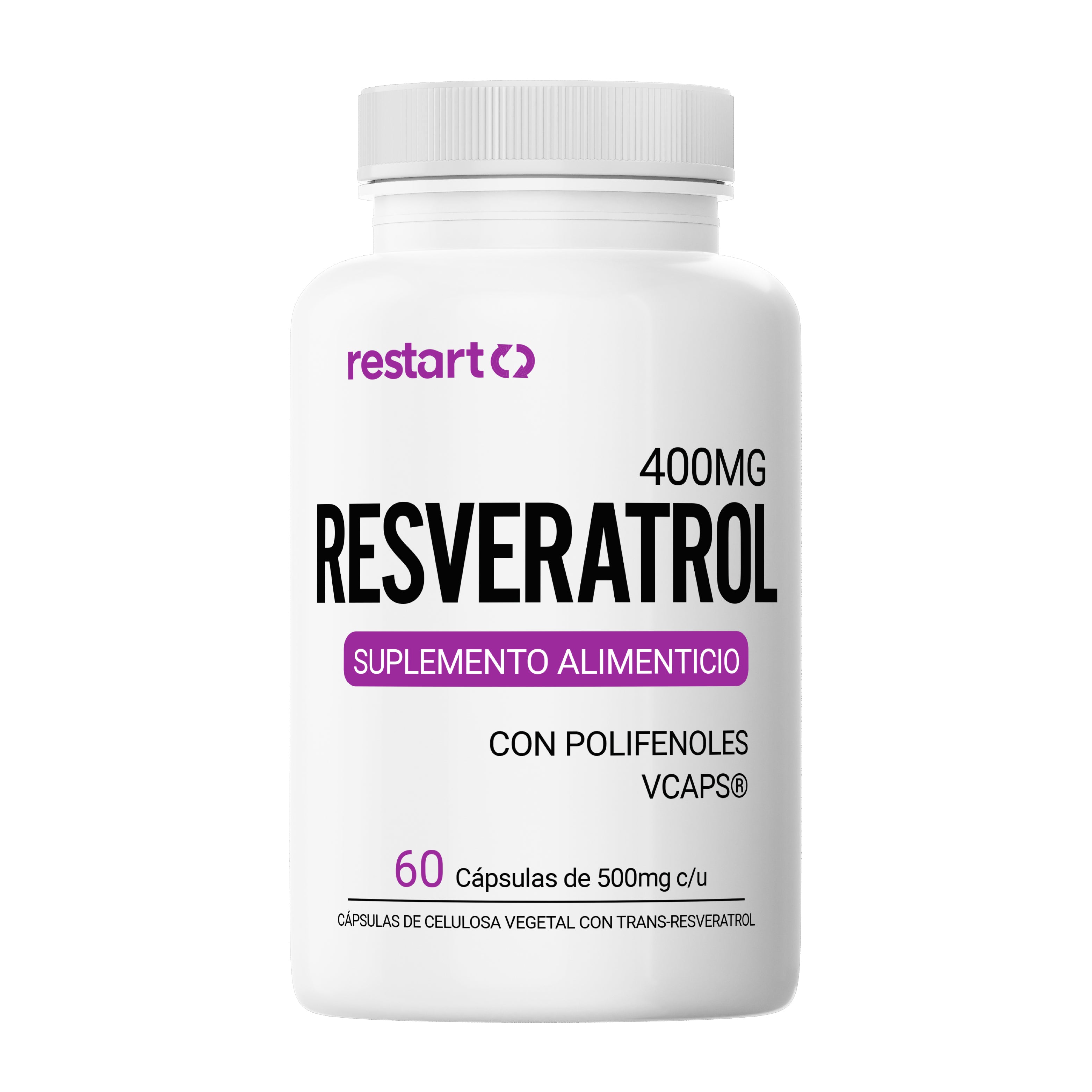 Trans Resveratrol 400mg con Semilla de Uva 95% Polifenoles – Cápsulas Veganas Vcaps 60 Cápsulas