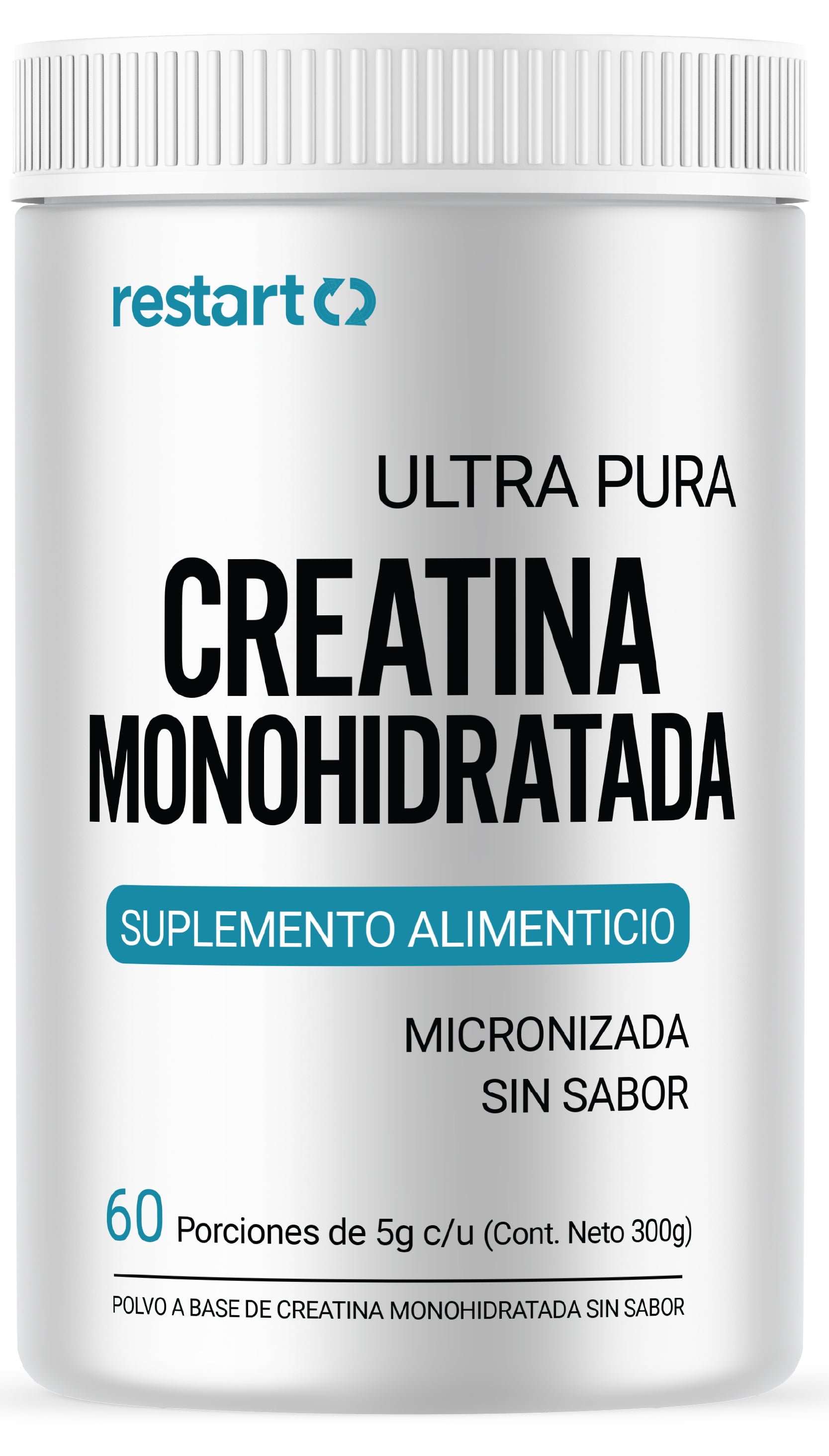 Restart Creatina Monohidratada Micronizada Sin Sabor - Creatina en Polvo 300g (60 Porciones)